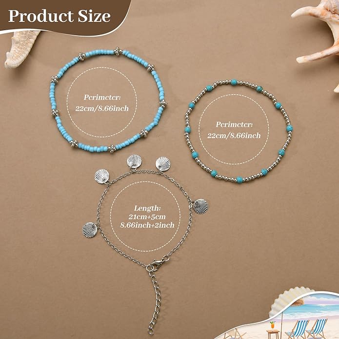 Bead Ankle Bracelets for Women Waterproof Adjustable Boho Shell Anklet Summer Beach Seashell Conch Foot Jewelry Accessories