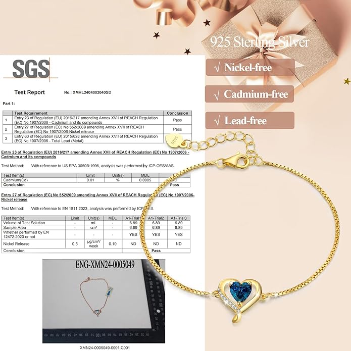 LAVUMO Love Heart Bracelets for Women 925 Silver Charm Birthstone Bracelet Adjustable Anniversary Birthday Jewelry Gifts for Women Girlfriend Wife Daughter Mom Her