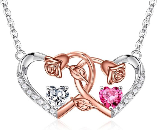 Iefil Chrismas Gifts for Wife - 925 Sterling Silver Rose Birthstone Necklace, Stocking Stuffers for Women Wife Girlfriend Mom