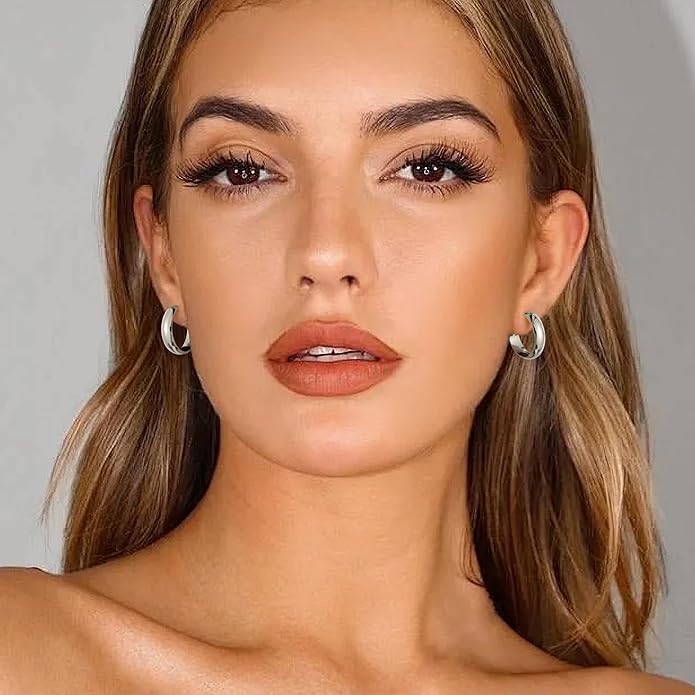 Gacimy 14K Gold Plated Hoop Earrings for Women, 14k Real Gold Plated with 925 Sterling Silver Post, Hypoallergenic Lightweight Thick Hoops Earrings for Women Trendy