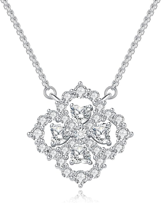 G&GEMSJEW Heart Necklaces for Women, 1-2 Carats Moissanite, 18K White Gold-Plated 925 Sterling Silver Round Brilliant Cut Moissanite Imitation Diamond Necklaces, Jewelry Gifts for Christmas Valentine's Day,Anniversary Present for Wife Women