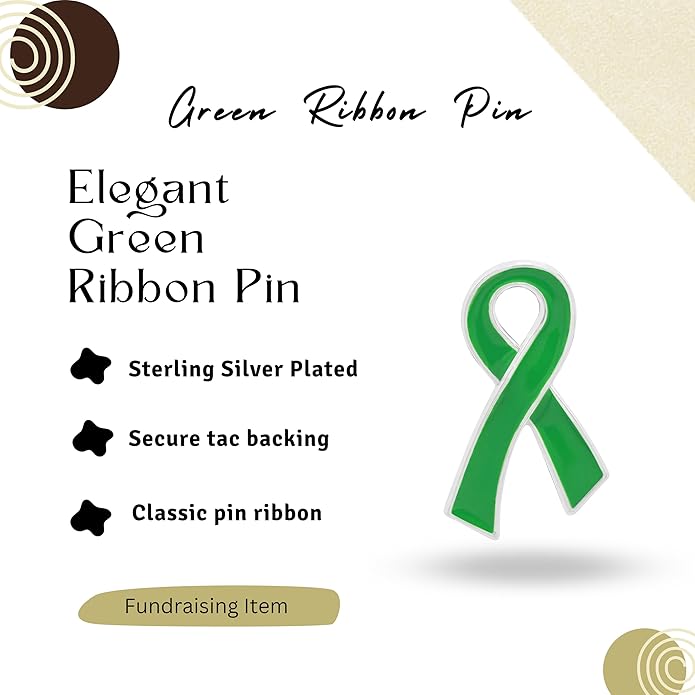Green Ribbon Awareness Pins - Wholesale Pack Pins for Cerebral Palsy, Glaucoma, Mental Health, Bipolar Disorder, Organ Donation, Liver Cancer- Perfect for Gift-Giving and Fundraising