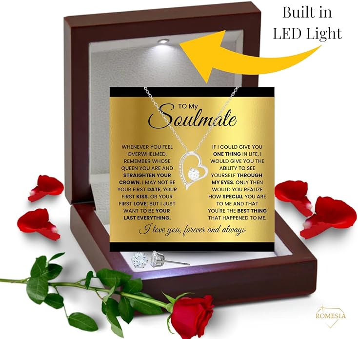To My Soulmate Necklace For Women, Soul Mate Jewelry for Women, Future Wife Gifts, To My Wife Necklace from Husband, Gifts for Girlfriend, Pendant With Message Card