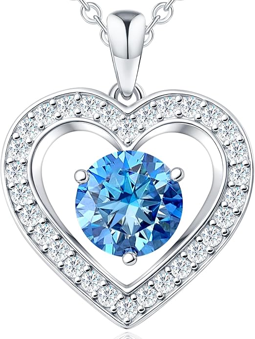 31-Stone Birthstone Heart Necklace for Women | 2ct Moissanite & 30 Sparkling Accents | Valentine's Day, Birthday,Mother's Day, Christmas Gift for Wife, Mother, Girlfriend