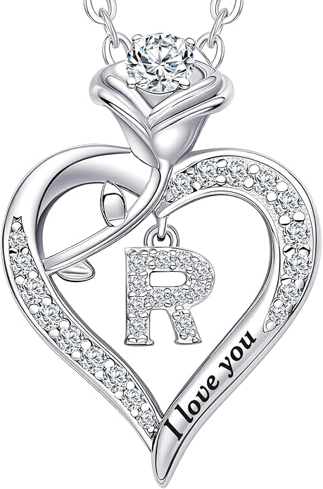 DWWGE Rose Heart Pendant Necklace Gifts for Wife, Engraved 'I love you' Gift for Wife Girlfriend, Anniversary Birthday Eternity Jewelry Present for Women, Moissanite Necklace Gift for Her