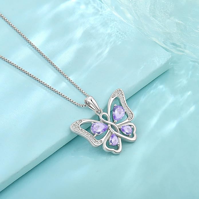 Butterfly Necklace 925 Sterling Silver Cubic Zirconia Birthstone Jewelry Gifts for Women Wife Mother