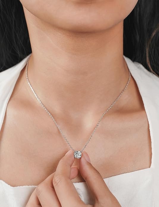 IMOLOVE Moissanite Solitaire Pendant Necklaces for Women Sterling Silver with 18K White Gold Plated 1-3 Carat D Color VVS1 Clarity Mossanite Jewelry for Women