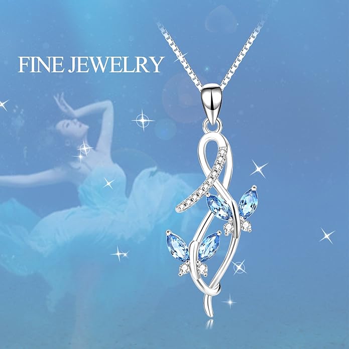 AOBOCO 925 Sterling Silver Infinity Butterfly Pendant Necklace with Birthstone Crystal from Austria, Anniversary Jewelry Gifts for Women