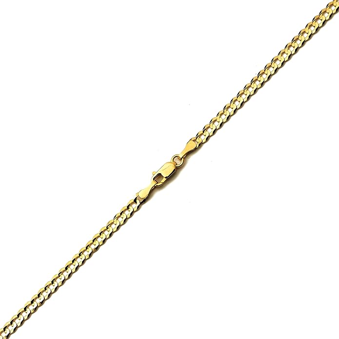 LoveBling 14K Yellow Gold 3mm Plain Solid Curb Cuban Necklace W/Lobster Lock (18" to 30")