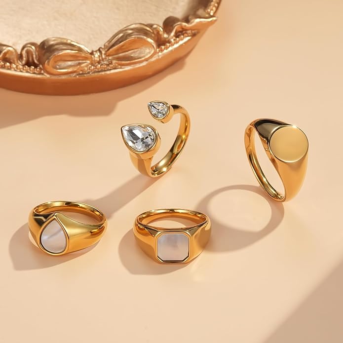 YeGieonr Gold Rings for Women Trendy Non Tarnish Chunky Gold Plated Ring, Waterproof Stainless Steel Gold Jewelry Gift