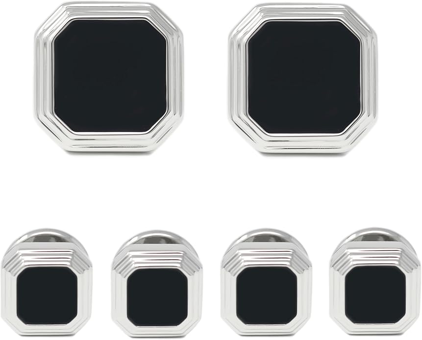 MENDEPOT Men Formal Wear Dress Shirt Cufflinks And Studs Set With Box Wedding Groom Groomsmen Gift