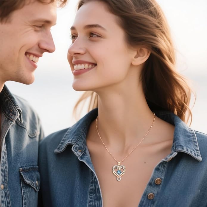 Birthstone Heart Necklaces for Women, Infinity Pendent S925 Sterling Silver Jewelry for Women, Wedding Anniversary, Birthday Mother’s Day Gifts for Mom, Mother, Wife, Girlfriend