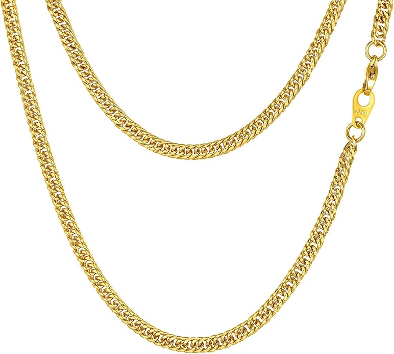 FindChic Men Curb Chain Necklace 18K Gold Plated/Stainless Steel/Black Chunky Double Tight Cuban Link Hip Hop Neck Chains for Men Boys 3.5MM/5MM/6MM/7MM/9MM/12MM 14''-30'' 8 Length Options (Send Gift Box)