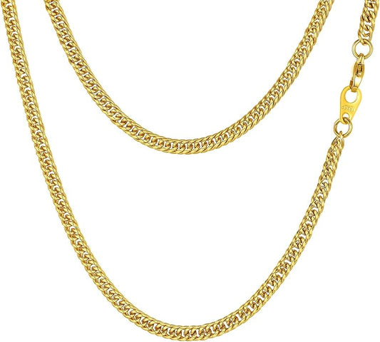 FindChic Men Curb Chain Necklace 18K Gold Plated/Stainless Steel/Black Chunky Double Tight Cuban Link Hip Hop Neck Chains for Men Boys 3.5MM/5MM/6MM/7MM/9MM/12MM 14''-30'' 8 Length Options (Send Gift Box)