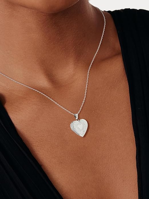 U7 Women Locket Necklace Platinum 14K Gold Photo Lockets that Hold Picture,Chain 20 Inch Personalized Gift Custom Love Heart Image Necklaces