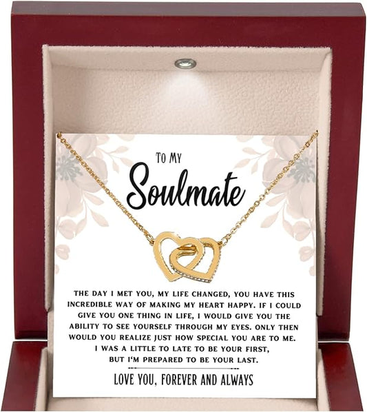 To My Soulmate Necklace For Women, Soul Mate Jewelry for Women, Future Wife Gifts, To My Wife Necklace from Husband, Gifts for Girlfriend, Pendant With Message Card