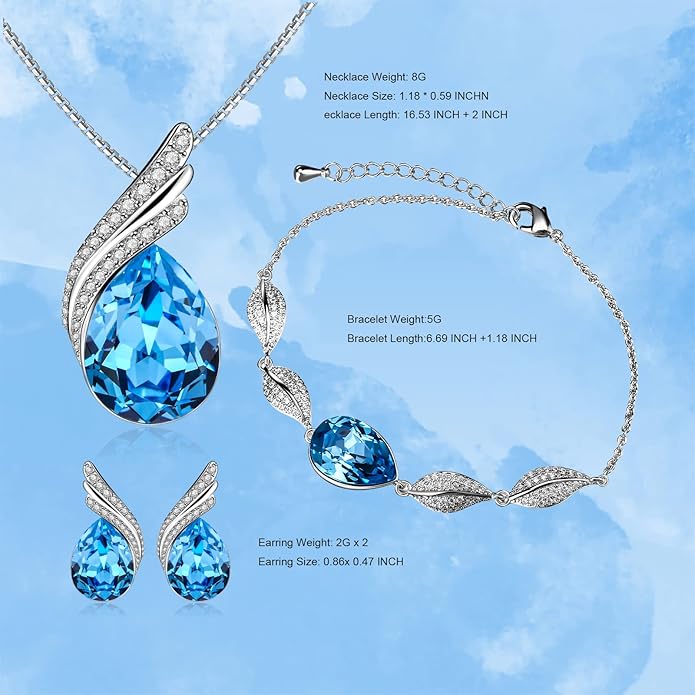 Charming Crystal Jewelry Sets For Women 18K White Gold Plating Bracelet Necklace And Earrings Sets For Wife Girlfriend Or Mothers Idea Gift For Mother's day