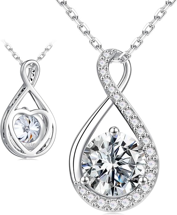 MOOSEA Infinity Moissanite Necklace for Women, 1-3 ct D Color VVS1 Clarity Moissanite 925 Sterling Silver Necklace, Anniversary Birthday Christmas Gifts for Women Wife Mom Girlfriend Grandma Friend
