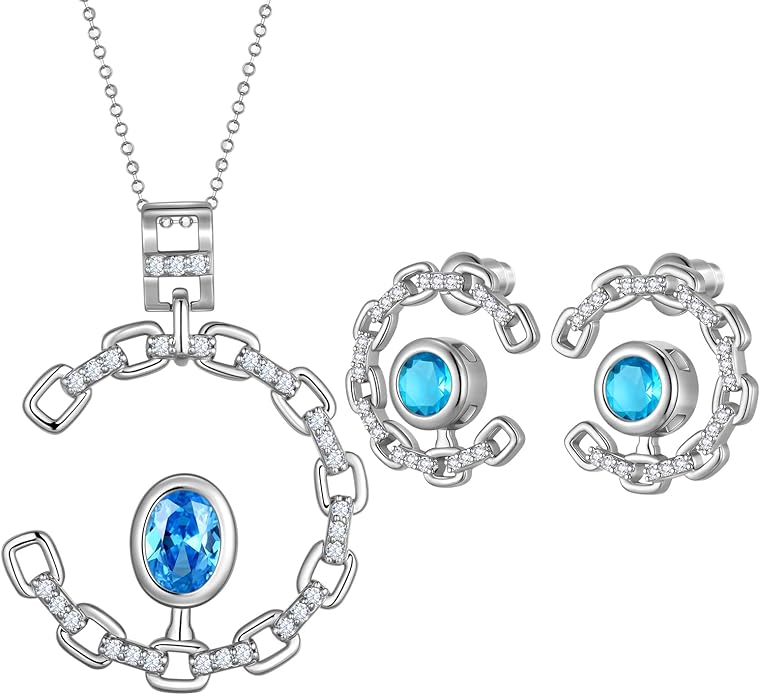 Ydou Elegant C-Shaped Crystal Necklaces/Stud Earrings Set with Birthstone Jewelry Set Silver Plated Fashion Jewelry for Women CS0003