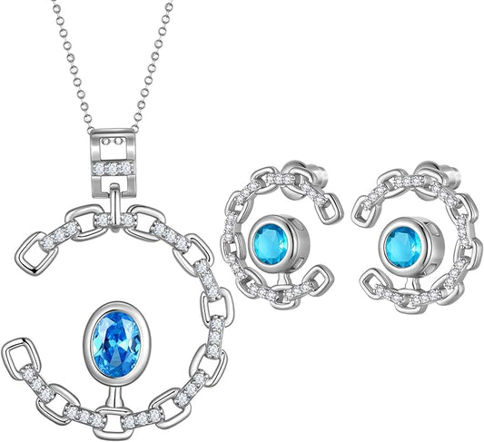 Ydou Elegant C-Shaped Crystal Necklaces/Stud Earrings Set with Birthstone Jewelry Set Silver Plated Fashion Jewelry for Women CS0003