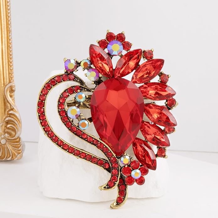 LAXPICOL Vintage Austrian Crystal Elegant Heart Flower Brooch Pin For Women Wedding Broach Pin