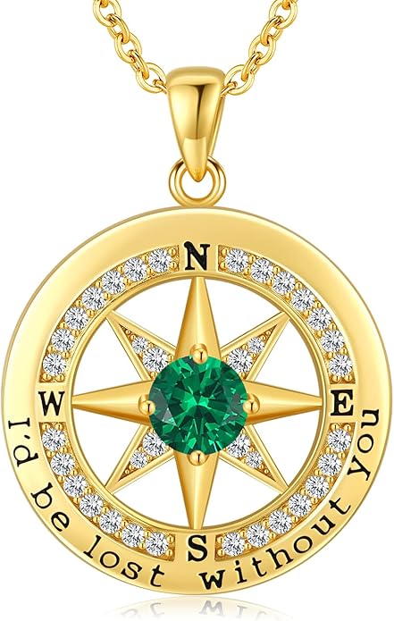 S925 Necklace Gift for Wife |Compass Jewelry |Women Anniversary |Sterling Silver |Girlfriend Birthday Gifts for Her Valentines |I'd be Lost without You |Jewel 18K Gold