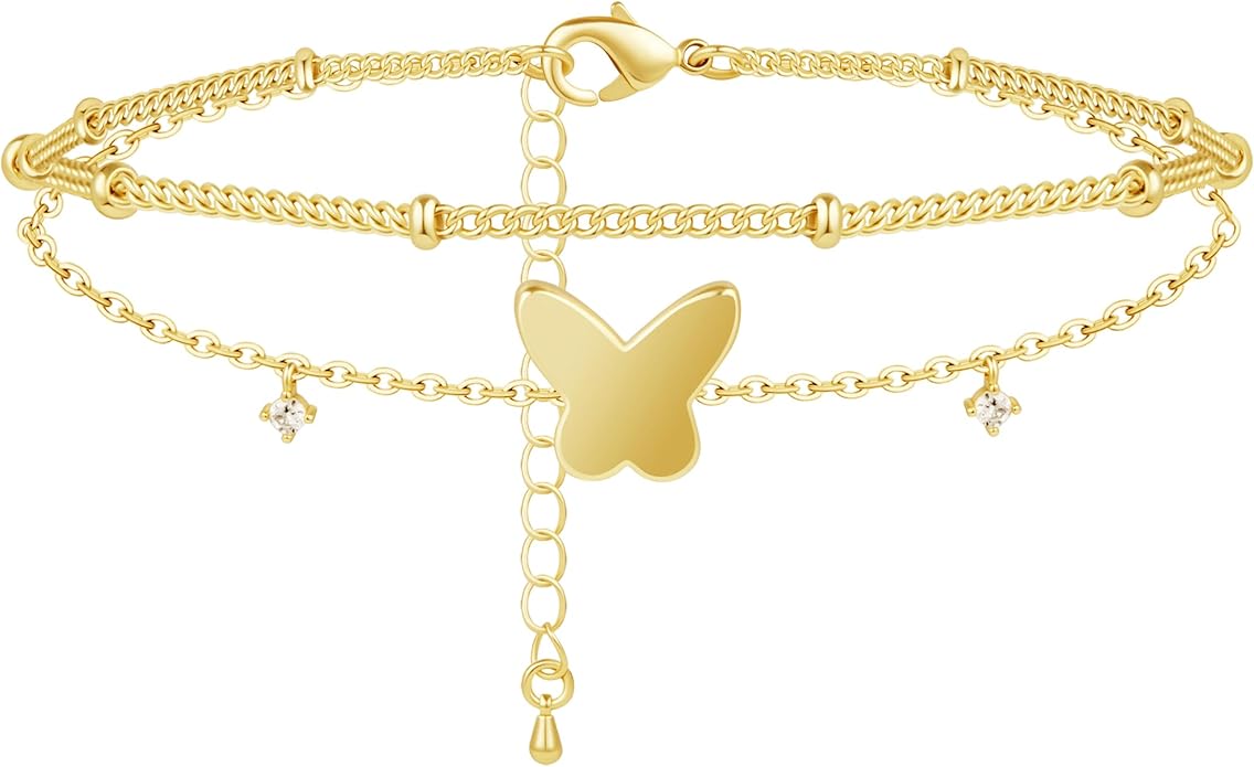 Sterling Silver Anklet Bracelets for Women Waterproof, 925 Sliver Plated CZ & Heart Charm Dainty Layer Anklets for Women Trendy, Simple Chain Anklets Set Gifts for Women, Jewelry Gifts for Her Women Mom Wife Girlfriend