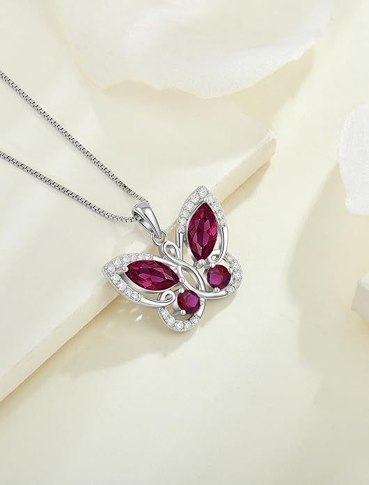 STARCHENIE Butterfly Pendant Necklace for Women 925 Sterling Silver Birthstone Butterfly Jewelry Gifts
