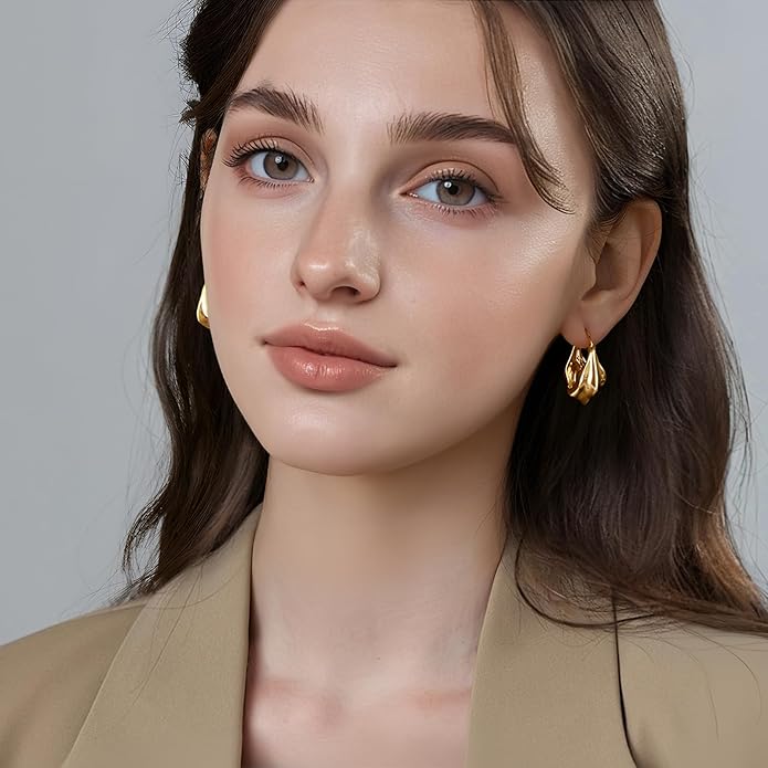 YUJIE Gold Plated Hoop Earrings for Women Brass Earring Chunky Statement Jewelry