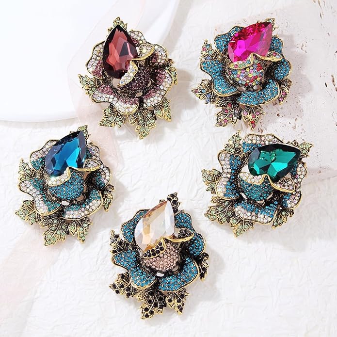 Rhinestone Flower Brooch For Women Crystal Rose Flower Brooch Pin Big Size Rhinestone Crystal Flowers Broochs Stylish Rhinestone Rose Flowers Pin Elegant Clothing Hat Bag Accessories