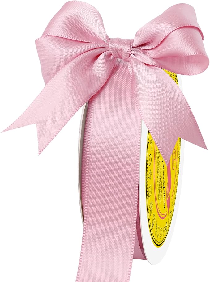 LEEQE Double Face Pearl Pink Satin Ribbon 7/8 inch X 25 Yards Polyester Pearl Pink Ribbon for Gift Wrapping Very Suitable for Weddings Party Invitation Decorations and More
