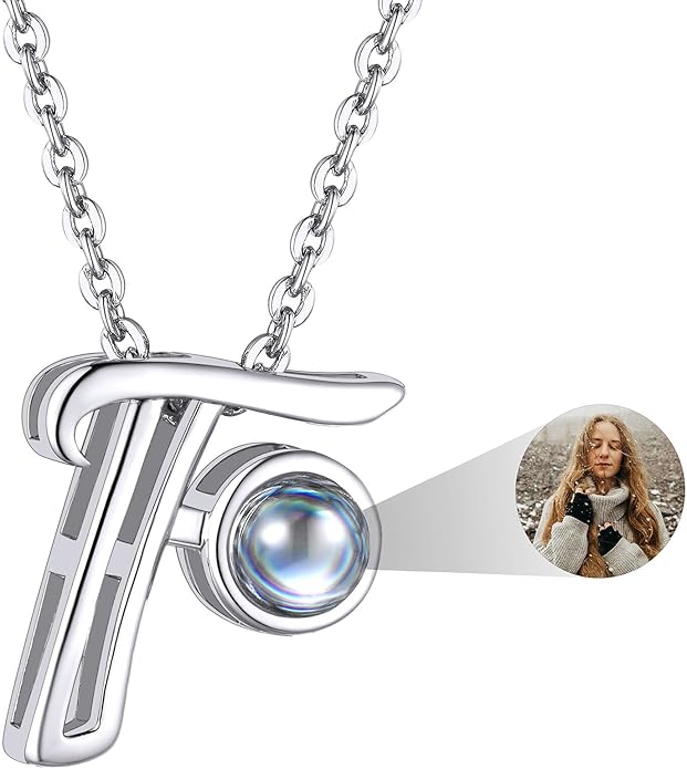 Custom4U Personalized Initial Picture Necklace for Women, Projection Necklace with Picture Inside, Gold/Silver Letter Pendant Necklace, Custom Photo Gifts for Mom Wife Birthday Valentines