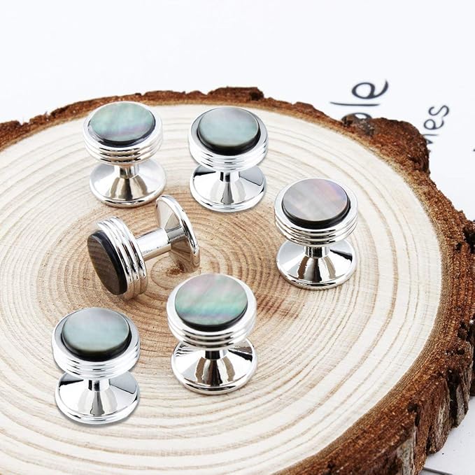Mens Mother of Pearl Cufflinks and Studs Set for Tuxedo Shirt Studs for Men with a Gift Box