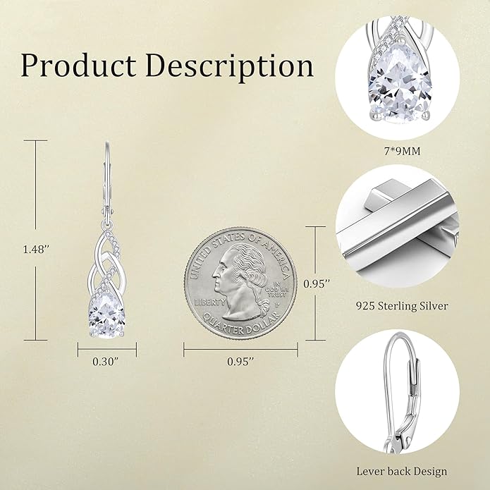JO WISDOM Women Celtic Knot Infinity Dangle Earrings for Women Sterling Silver 7 * 9mm Birthstone Irish Twisting Drop Earrings Jewelry for Women