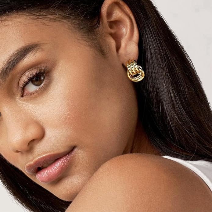 NIXMAX Chunky Small Knot Earrings Gold Silver Geometric Earrings for Women Dainty Gold and Silver Plated Dangle Drop Earrings Hypoallergenic and Lightweight Fashion Trendy Jewelry Gifts