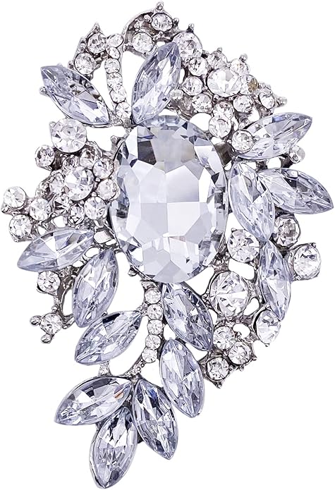 LAXPICOL Vintage Sparkly Austrian Crystal Flower Leaf Bouquet Clusters Big Large Brooch Pin for Women Gold Tone