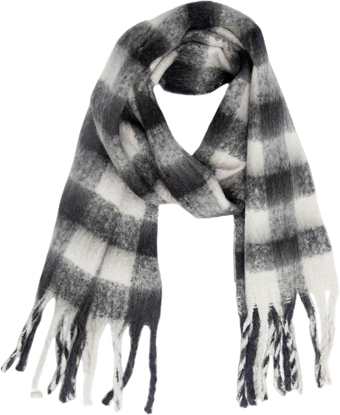 SHOHOKU Large Chunky Plaid Scarf Coloured Checked Oversized Scarf Tassel Soft Fall Winter Thick Warm Shawl Women