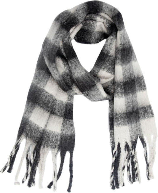 SHOHOKU Large Chunky Plaid Scarf Coloured Checked Oversized Scarf Tassel Soft Fall Winter Thick Warm Shawl Women