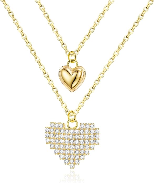 Copper Alloy 14K Gold Plated | 14K Platinum Plated Necklace for Women Double Layer Pendant Necklace Fashionable Multi-Layer Jewelry