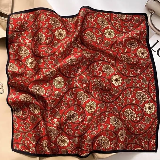 ANDANTINO 100% Mulberry Silk Square Scarf for Hair-25.6" X25.6'' Women Men Natural Silk Neckerchief Digital Printed Headscarf