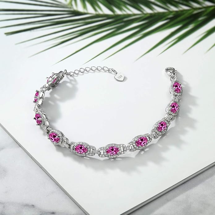 Gem Stone King 7-14 Cttw Oval Gemstone Birthstone Tennis Bracelet For Women | 925 Sterling Silver | Oval 6X4MM | 7 Inch With 1 Inch Extender | Fine Jewelry Gifts for Her Mom Women Wife