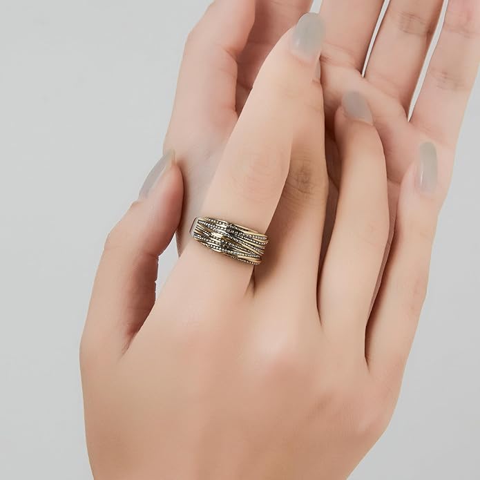 2 Tone Intertwined Crossover Statement Ring Fashion Chunky Band Rings for Women Wide Index Finger Rings Costume Jewelry