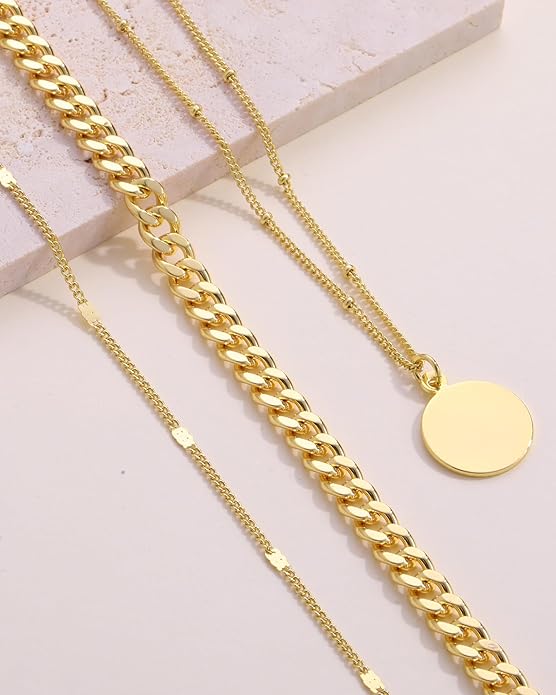 Layered Gold Silver Necklace for Women Non Tarnish,Dainty Choker Statement Chunky Necklace Stack Charm Pendant Chain Necklace Set 14K Gold Plated Long Stacked Womens Necklaces Trendy Jewelry Gift