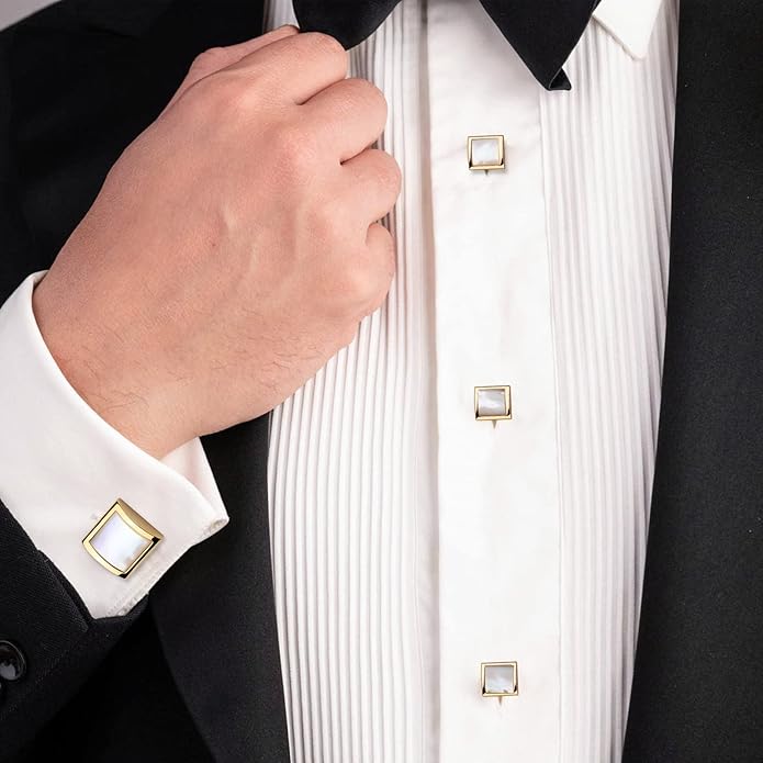 HAWSON Cufflinks and Studs for Men with Gift Box, Gold or Silver Tone Cuff Links, Mens Jewelry or Accessories for Wedding Business Anniversary Birthday