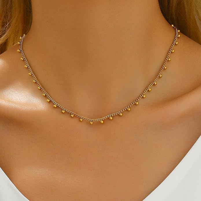 Gold Chain Necklace for Women 18K Gold Plated Stainless Steel Necklace Dainty Star Cross Heart Choker Chains Simple Delicate Minimalist Trendy Jewelry
