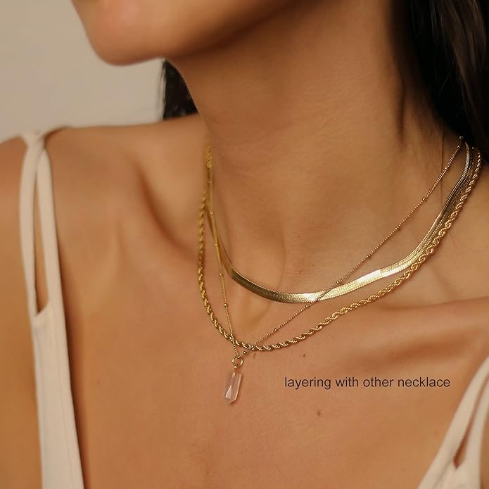 Freekiss Herringbone Necklace for Women,Dainty Gold Necklace,14k Gold Plated Snake,Gold Chain Choker Necklaces,Simple Gold Layered Necklaces,Gold Jewelry Gift for Women