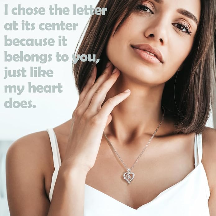 DWWGE Rose Heart Pendant Necklace Gifts for Wife, Engraved 'I love you' Gift for Wife Girlfriend, Anniversary Birthday Eternity Jewelry Present for Women, Moissanite Necklace Gift for Her