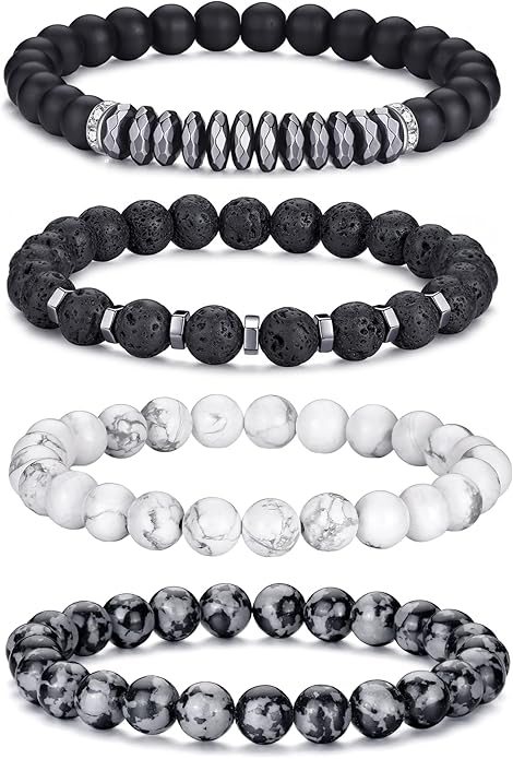 RANKEEF Tiger Eye Bracelet For Men 8MM Natural Stone Stretch Adjustable Black Crystal Beaded Bracelet for Men Women Gifts