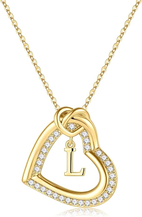 Turandoss Heart Initial Necklaces for Women - Dainty 14K Gold Plated Cubic Zirconia Heart Initial Necklaces Letter A-Z Pendant Necklace for Women Girls Jewelry Birthday Christmas Gifts