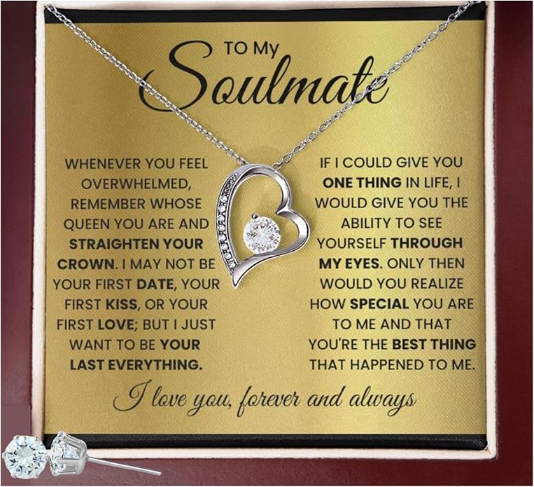 To My Soulmate Necklace For Women, Soul Mate Jewelry for Women, Future Wife Gifts, To My Wife Necklace from Husband, Gifts for Girlfriend, Pendant With Message Card